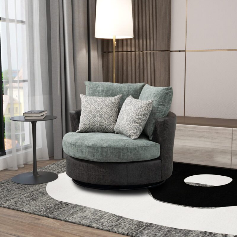 WIIS' IDEA™ 360 Degree Swivel Round Armchair Sofa - Valley Grey&Sage