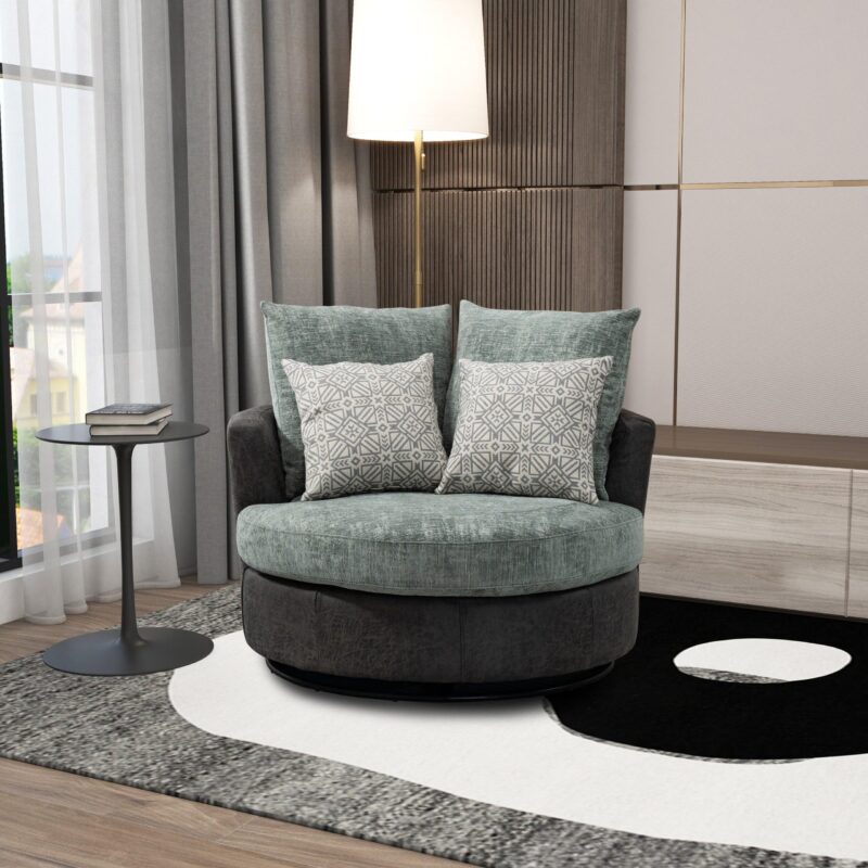 WIIS' IDEA™ 360 Degree Swivel Round Armchair Sofa - Valley Grey&Sage