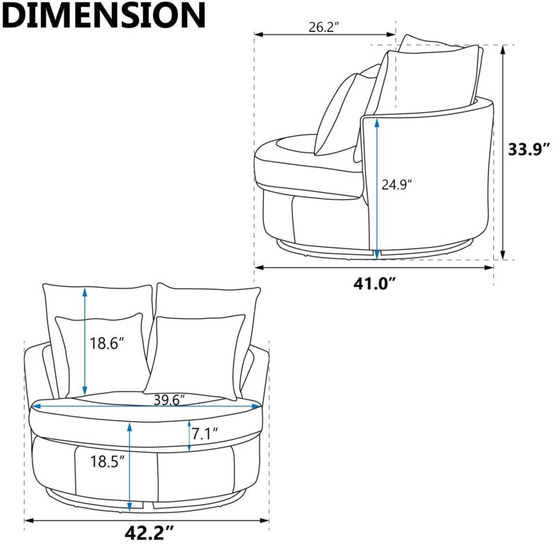 WIIS' IDEA™ 360 Degree Swivel Round Armchair Sofa - Valley Grey&Sage