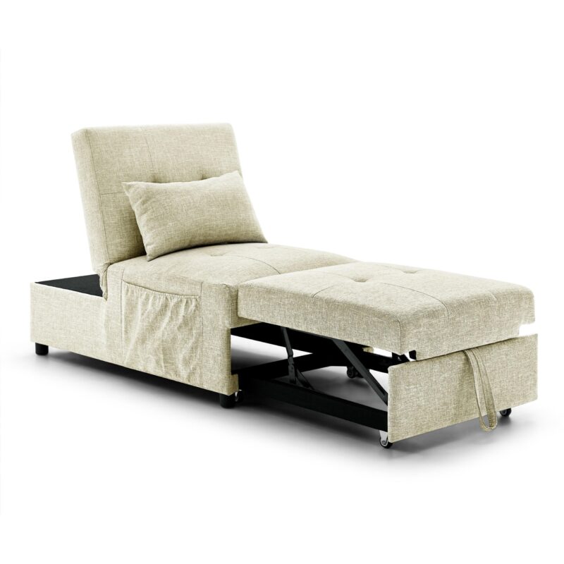 WIIS' IDEA™ 4 in 1 Function Folding Ottoman Sleeper Sofa Bed - Begie