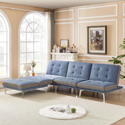 WIIS' IDEA™ Modular Sectional Convertible Sofa Bed For Living Room - Blue