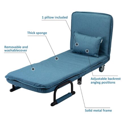 WIIS' IDEA™ Adjustable Folding 2 in 1 Sofa Bed & Armchair Sofa - Blue