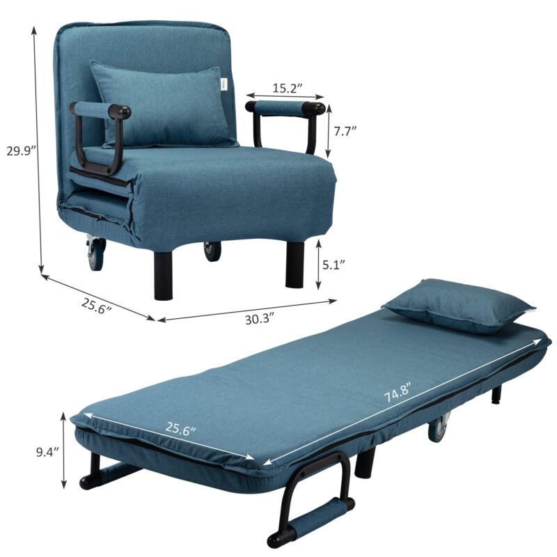 WIIS' IDEA™ Adjustable Folding 2 in 1 Sofa Bed & Armchair Sofa - Blue