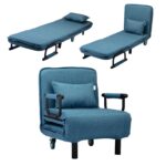 WIIS' IDEA™ Adjustable Folding 2 in 1 Sofa Bed & Armchair Sofa - Blue