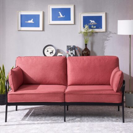 WIIS' IDEA™ American Rustic Style Loveseat Sofa With Comfortable Cushions - Red