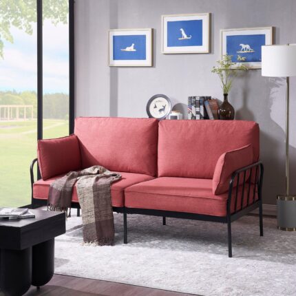 WIIS' IDEA™ American Rustic Style Loveseat Sofa With Comfortable Cushions - Red