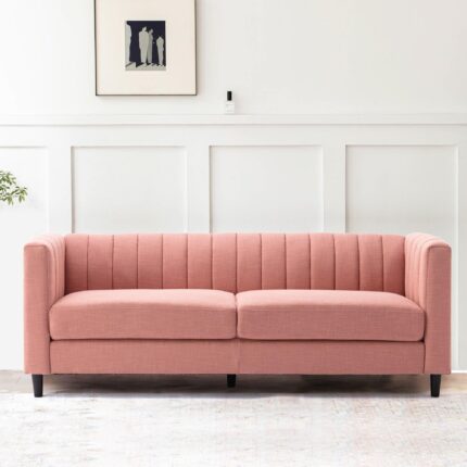 WIIS' IDEA™ Breathable Linen Fabric 3 Seaters Sofa With Wooden Base - Rose