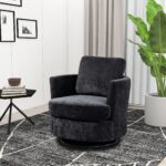 WIIS' IDEA™ Chenille Round Armchair Sofa  For Living Room - Black