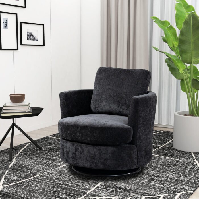 WIIS' IDEA™ Chenille Round Armchair Sofa  For Living Room - Black