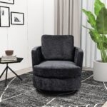 WIIS' IDEA™ Chenille Round Armchair Sofa  For Living Room - Black