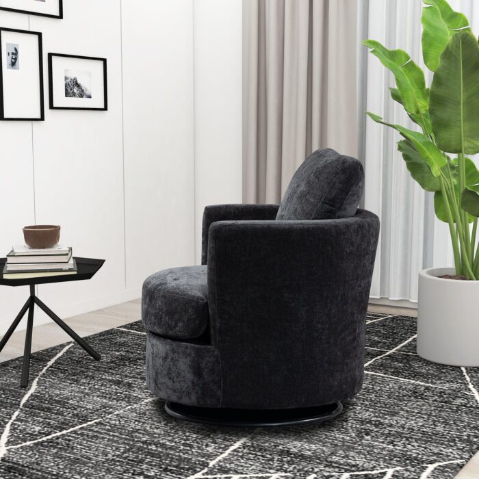 WIIS' IDEA™ Chenille Round Armchair Sofa  For Living Room - Black