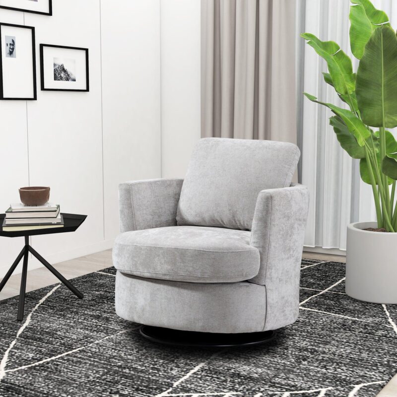 WIIS' IDEA™ Chenille Round Armchair Sofa  For Living Room - Light Grey