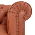 WIIS' IDEA™ Chesterfield Genuine Leather Armchair Sofa With Solid Wood Oak Legs - Light Brown