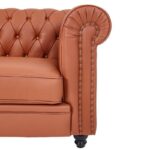 WIIS' IDEA™ Chesterfield Genuine Leather Armchair Sofa With Solid Wood Oak Legs - Light Brown