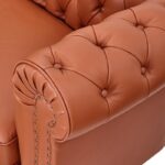 WIIS' IDEA™ Chesterfield Genuine Leather Armchair Sofa With Solid Wood Oak Legs - Light Brown