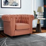 WIIS' IDEA™ Chesterfield Genuine Leather Armchair Sofa With Solid Wood Oak Legs - Light Brown