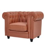 WIIS' IDEA™ Chesterfield Genuine Leather Armchair Sofa With Solid Wood Oak Legs - Light Brown