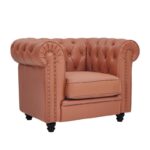 WIIS' IDEA™ Chesterfield Genuine Leather Armchair Sofa With Solid Wood Oak Legs - Light Brown