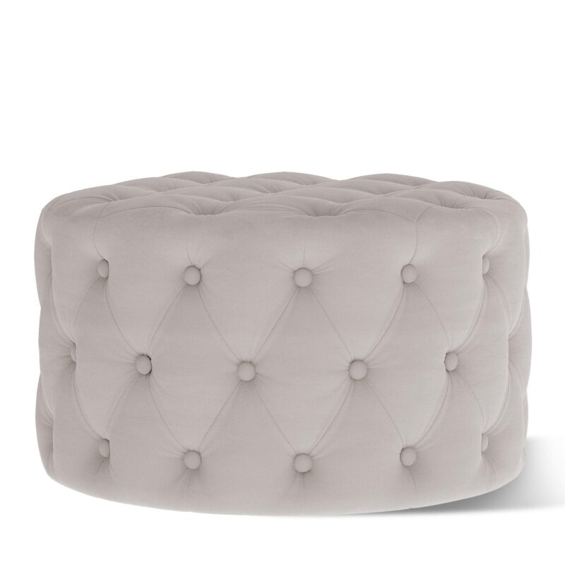 WIIS' IDEA™ Classic Button Tufted Velvet Round Ottoman - Beige