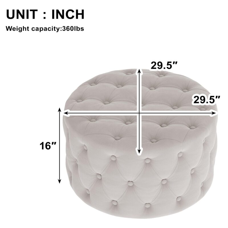 WIIS' IDEA™ Classic Button Tufted Velvet Round Ottoman - Beige