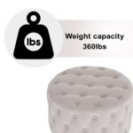 WIIS' IDEA™ Classic Button Tufted Velvet Round Ottoman - Beige