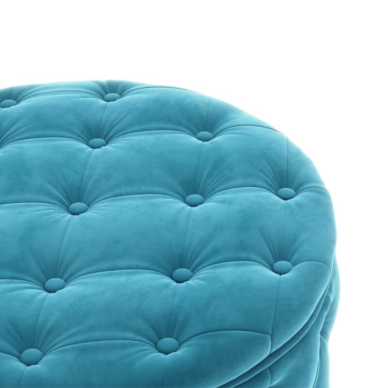 WIIS' IDEA™ Classic Button Tufted Velvet Round Ottoman With Storage - Blue