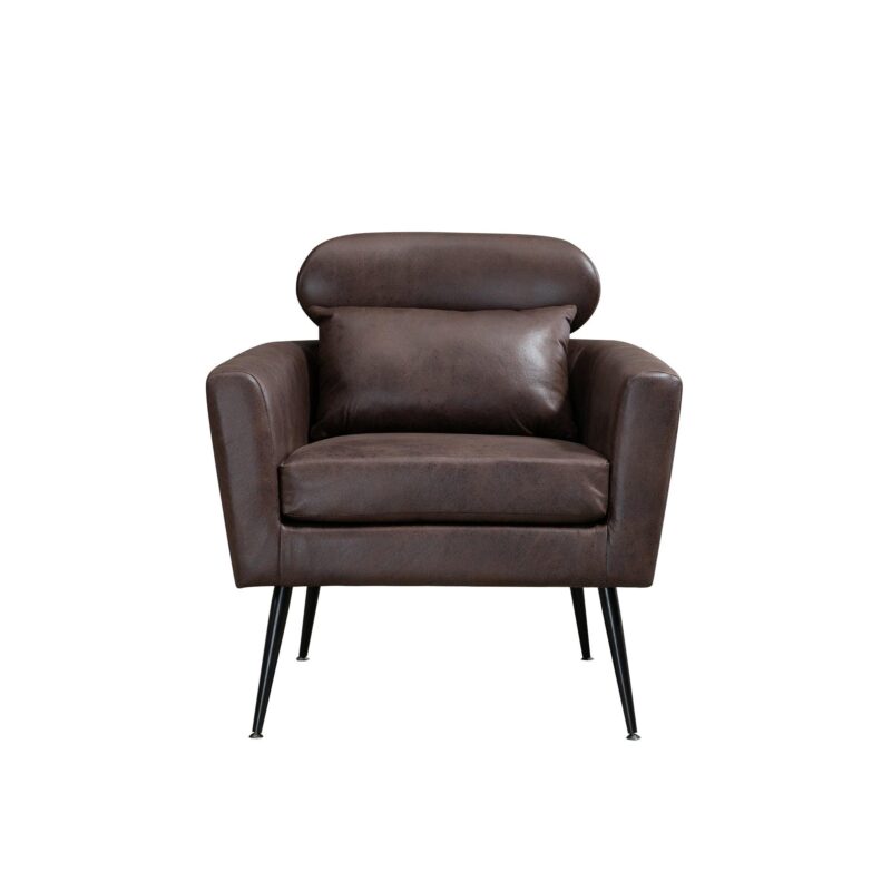 WIIS' IDEA™ Classical Accent Armchair With Black Metal Legs - Dark Brown