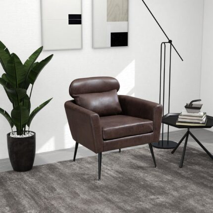 WIIS' IDEA™ Classical Accent Armchair With Black Metal Legs - Dark Brown