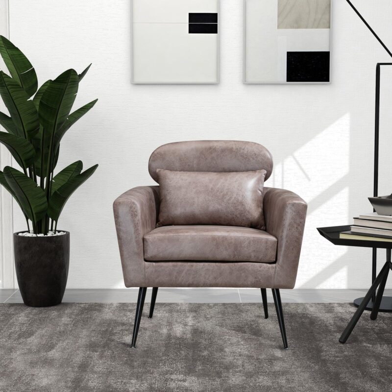 WIIS' IDEA™ Classical Accent Armchair With Black Metal Legs - Light Grey