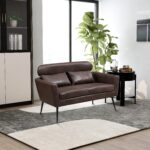 WIIS' IDEA™ Classical Small Loveseat Sofa Couch With 2 Throw Pillows Black Metal Legs - Dark Brown