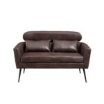 WIIS' IDEA™ Classical Small Loveseat Sofa Couch With 2 Throw Pillows Black Metal Legs - Dark Brown