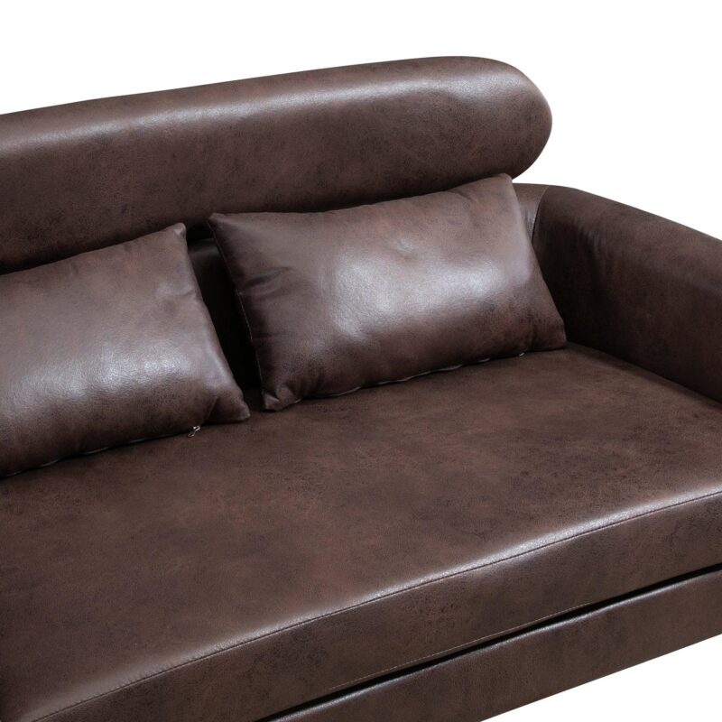 WIIS' IDEA™ Classical Small Loveseat Sofa Couch With 2 Throw Pillows Black Metal Legs - Dark Brown