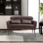 WIIS' IDEA™ Classical Small Loveseat Sofa Couch With 2 Throw Pillows Black Metal Legs - Dark Brown