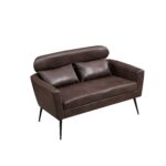 WIIS' IDEA™ Classical Small Loveseat Sofa Couch With 2 Throw Pillows Black Metal Legs - Dark Brown