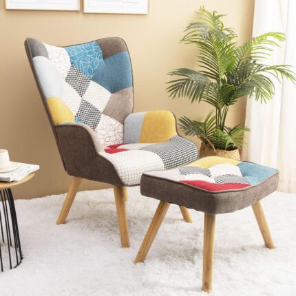 WIIS' IDEA™ Comfortable Side Armchair Sofa With Ottoman - Colorful