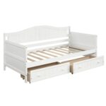 WIIS' IDEA™ Lovesteat Wooden Sofa Bed with 2 Drawers - White