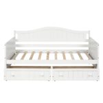 WIIS' IDEA™ Lovesteat Wooden Sofa Bed with 2 Drawers - White