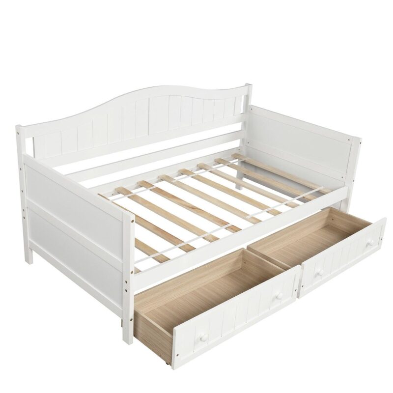 WIIS' IDEA™ Lovesteat Wooden Sofa Bed with 2 Drawers - White