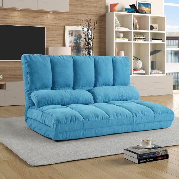 WIIS' IDEA™ Double Floor Chaise Lounge Sofa With Two Pillows - Blue