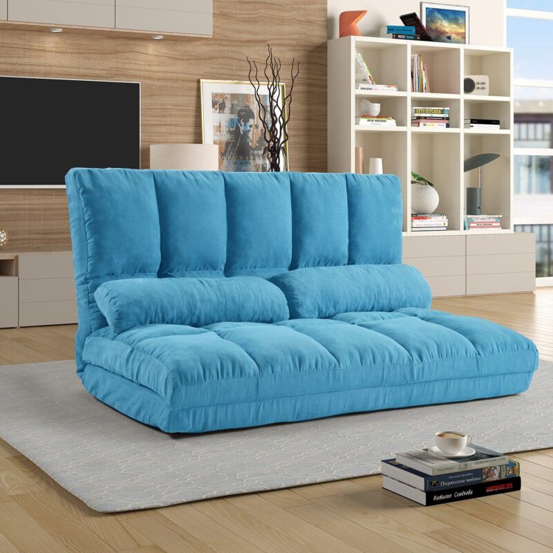 WIIS' IDEA™ Double Floor Chaise Lounge Sofa With Two Pillows - Blue