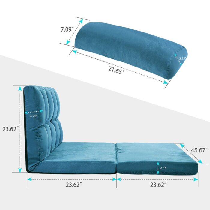 WIIS' IDEA™ Double Floor Chaise Lounge Sofa With Two Pillows - Blue