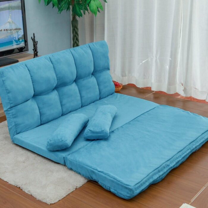 WIIS' IDEA™ Double Floor Chaise Lounge Sofa With Two Pillows - Blue