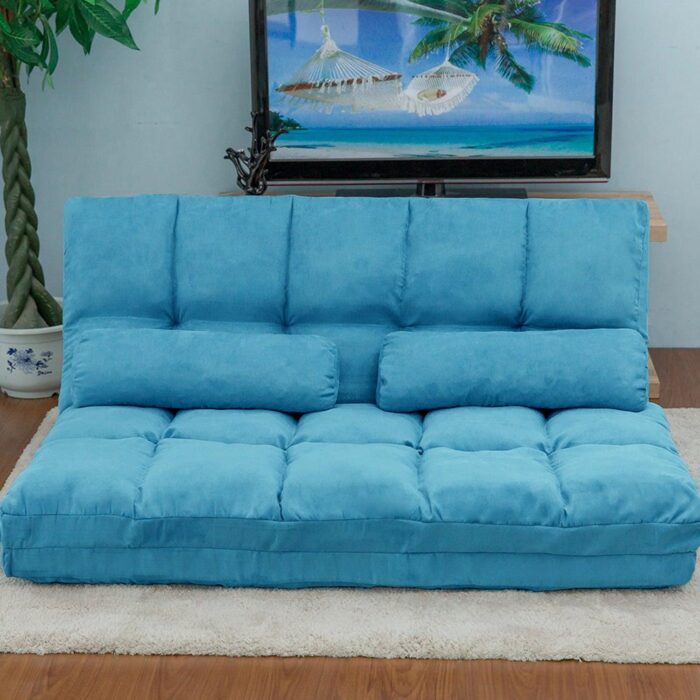 WIIS' IDEA™ Double Floor Chaise Lounge Sofa With Two Pillows - Blue