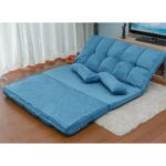 WIIS' IDEA™ Double Floor Chaise Lounge Sofa With Two Pillows - Blue