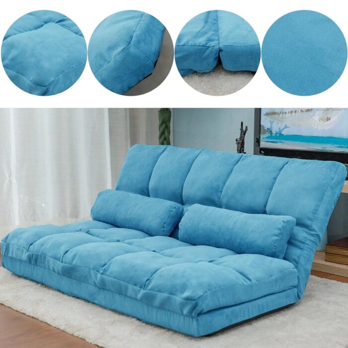 WIIS' IDEA™ Double Floor Chaise Lounge Sofa With Two Pillows - Blue