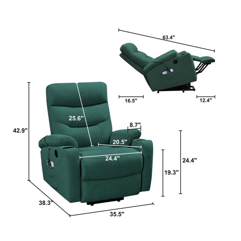 WIIS' IDEA™ Electric Power Lift Recliner Armchair Sofa With Massage And Heat - Green