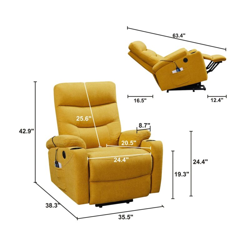 WIIS' IDEA™ Electric Power Lift Recliner Armchair Sofa With Massage And Heat - Yellow