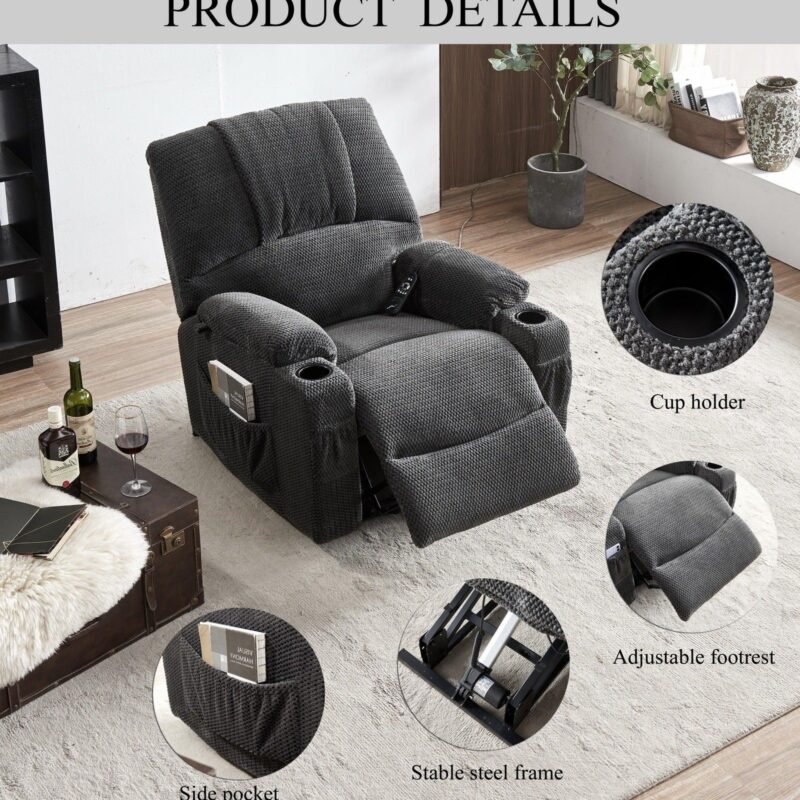 WIIS' IDEA™ Electric Power Lift Recliner Armchair Sofa With Vibration Massage And Lumber Heat - Grey