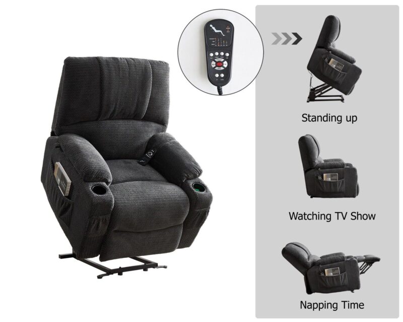 WIIS' IDEA™ Electric Power Lift Recliner Armchair Sofa With Vibration Massage And Lumber Heat - Grey