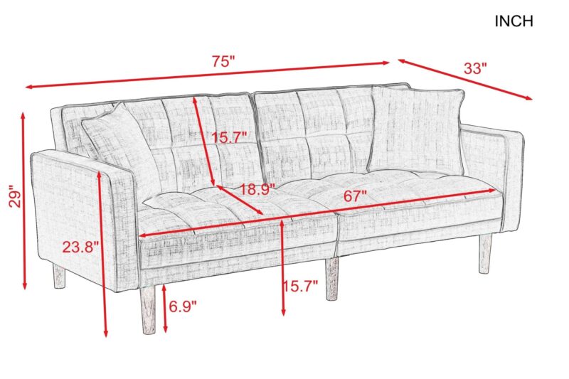 WIIS' IDEA™ Fabric Futon Sleeper Sofa Bed With 2 Pillows